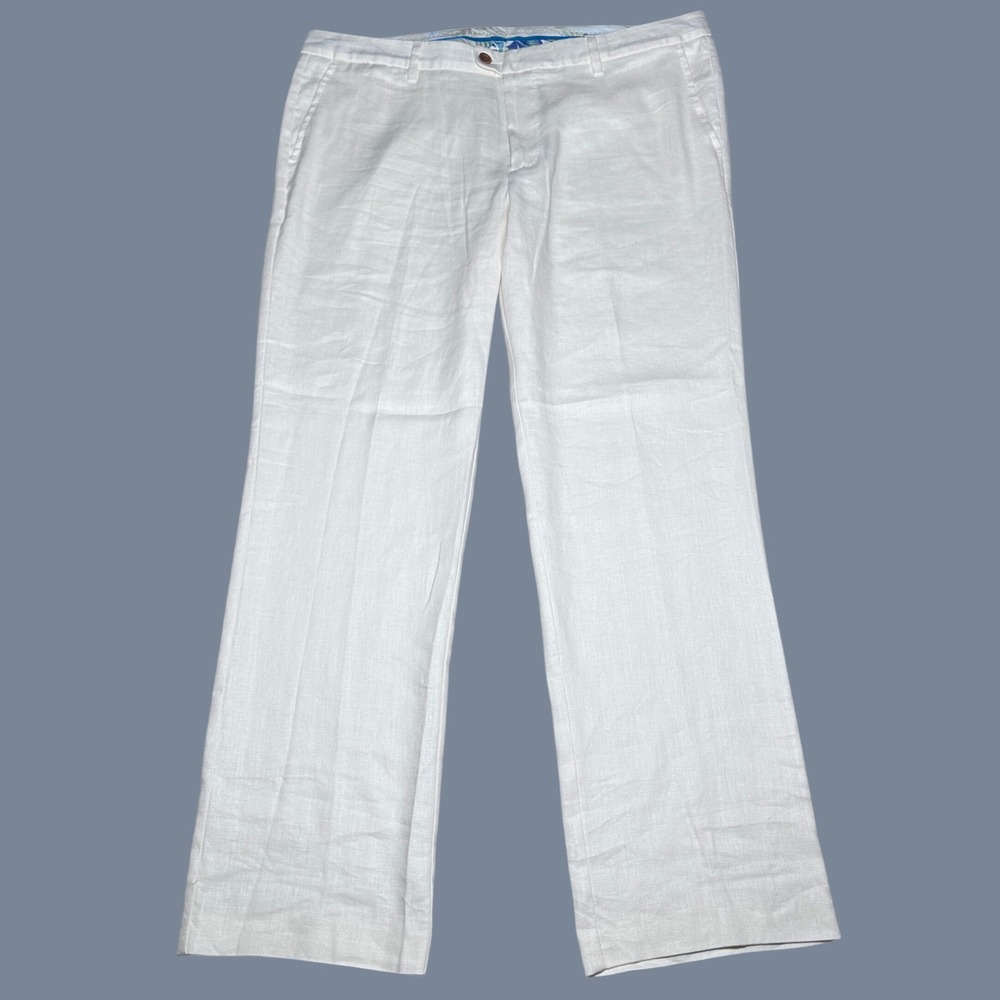 Tommy Bahama Mahalo Bay Pants Mens 38x32 Linen Blend Herringbone Creme Yellow
